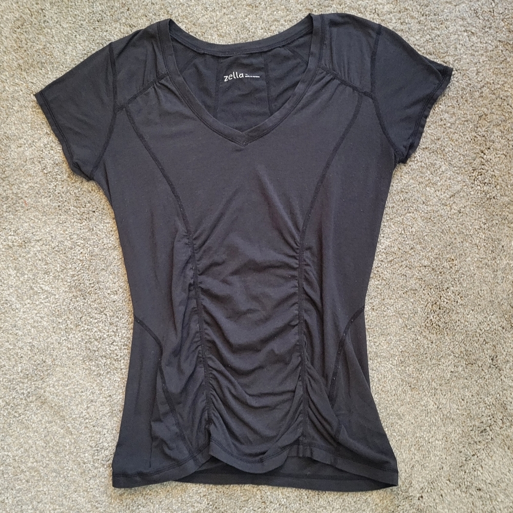 Zella Ruched Black Fitted Active Top - M